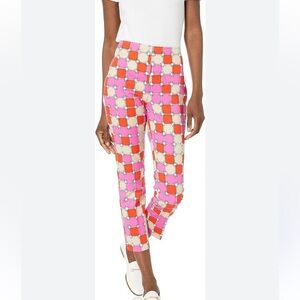 Trina Turk Lahaina Dot Print Pant Sz 14 Pink Orange Tan And White High Rise Crop
